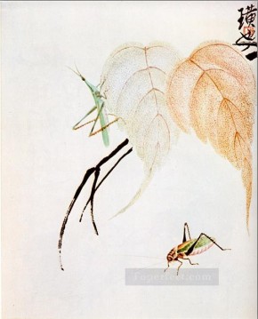 中国 Painting - 伝統的な中国語の枝にあるチーバイシカマキリ